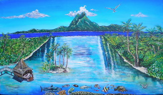 peinture du jardin de corail  Tahaa aux les sous le vent de polynsie franaise